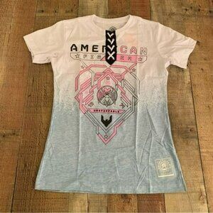 American fighter womens size XS short sleeve graphic tee with lace up detail